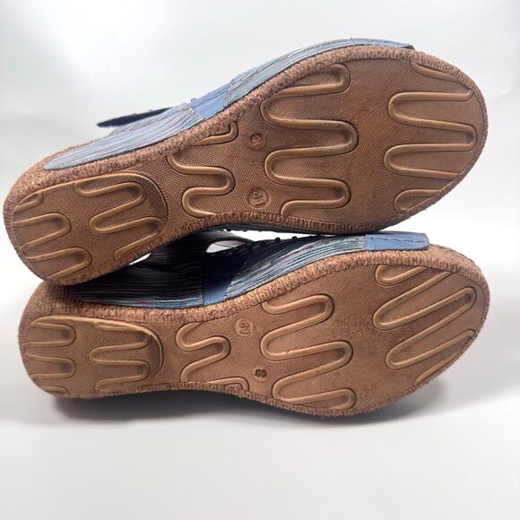 Spring Step Blue Stud Striped Ankle Strap Sandal Wedge Artsy Boho Lightweight 41 - Picture 6 of 6